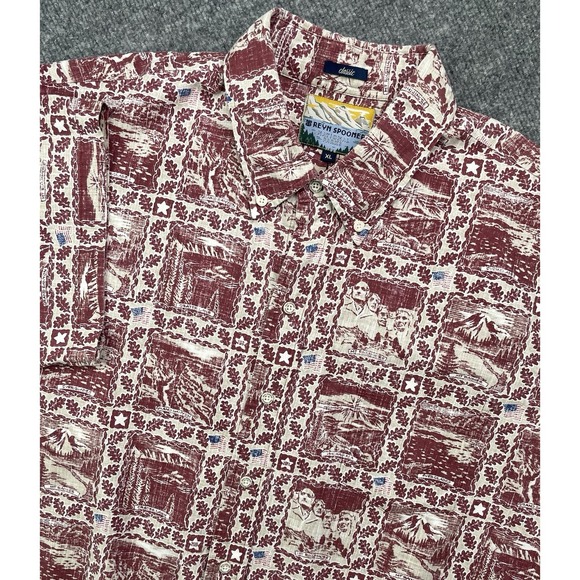 Reyn Spooner Shirt Men's XL Hawaiian National Parks Burgundy American Flag
